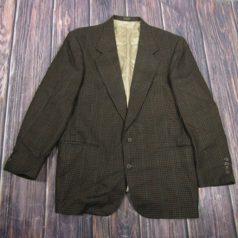 Oscar De La Renta Sport‎ Coat Mens L Brown Check Wool Tweed 2 Button Blazer
